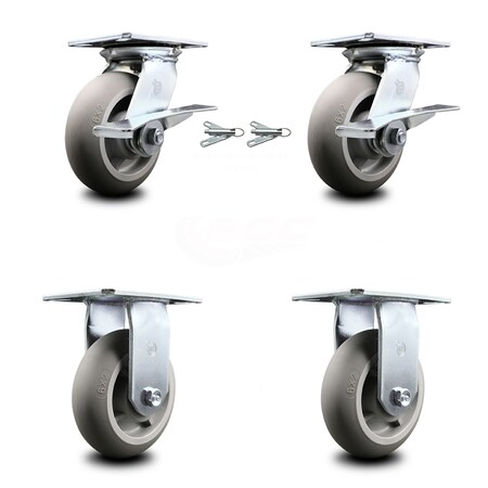 Service Caster 6 Inch Thermoplastic Rubber Caster Brakes/Swivel Locks and 2 Rigid SCC, 2PK SCC-35S620-TPRRD-SLB-BSL-2-R-2